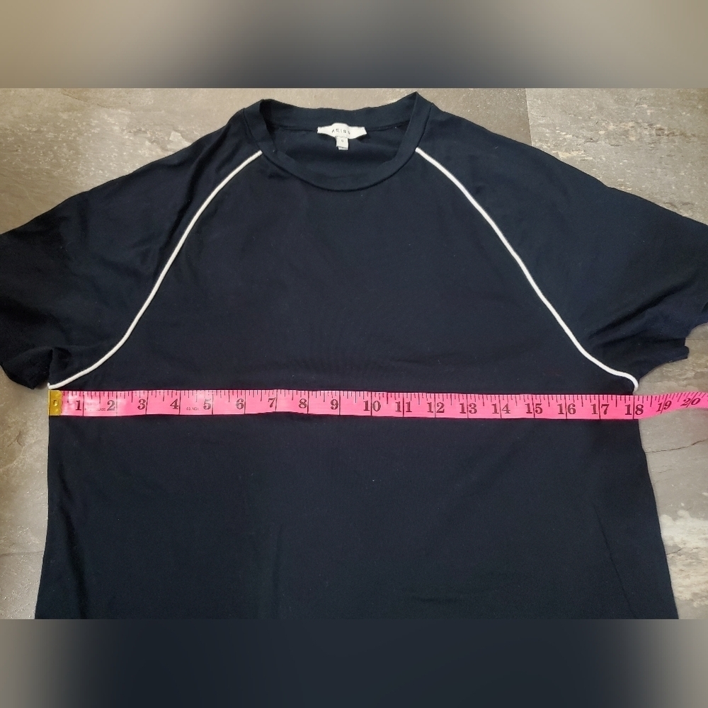 Reiss "Stratford Mercerised Crew Neck T-shirt With Piping" Navy Blue. White. S. - Picture 6 of 10